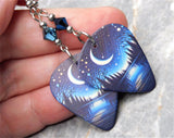 Moon Over a Forest Guitar Pick Earrings with Metallic Blue Swarovski Crystals