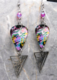 Graffiti Art Spider Guitar Pick Earrings with Fuchsia ABx2 Swarovski Crystals and Stainless Steel Spider Web Charm Dangles