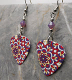 Blooming Bursts of Flowers Guitar Pick Earrings with Purple Opal Swarovski Crystals