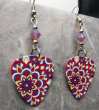 Blooming Bursts of Flowers Guitar Pick Earrings with Purple Opal Swarovski Crystals