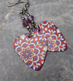 Blooming Bursts of Flowers Guitar Pick Earrings with Purple Opal Swarovski Crystals