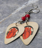 Anatomical Heart with Headphones Guitar Pick Earrings with Red Swarovski Crystals