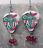 Southwestern Boutique Style Cross Guitar Pick Earrings with Fuchsia Swarovski Crystal Dangles