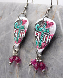 Southwestern Boutique Style Cross Guitar Pick Earrings with Fuchsia Swarovski Crystal Dangles