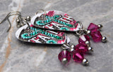 Southwestern Boutique Style Cross Guitar Pick Earrings with Fuchsia Swarovski Crystal Dangles