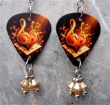 Clef Notes and Hearts Guitar Pick Earrings with Golden Swarovski Crystal Dangles