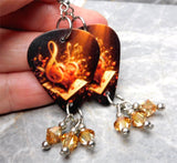 Clef Notes and Hearts Guitar Pick Earrings with Golden Swarovski Crystal Dangles