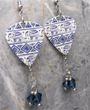 Blue Bohemian Style Elephant Guitar Pick Earrings with Blue Swarovski Crystal Dangles