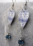 Blue Bohemian Style Elephant Guitar Pick Earrings with Blue Swarovski Crystal Dangles
