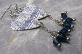 Blue Bohemian Style Elephant Guitar Pick Earrings with Blue Swarovski Crystal Dangles