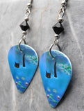 Black Cat Taking a Dip Guitar Pick Earrings with Black Swarovski Crystals