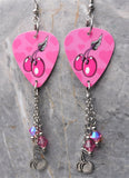 Cherries and Hearts Guitar Pick Earrings with Stainless Steel Cherry Charms and Pink AB Swarovski Crystal Dangles