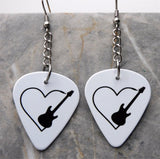 Guitar in a Heart Dangling Guitar Pick Earrings