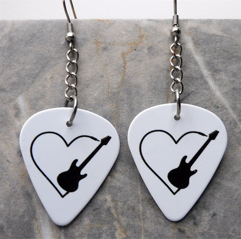Guitar in a Heart Dangling Guitar Pick Earrings