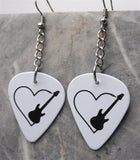 Guitar in a Heart Dangling Guitar Pick Earrings