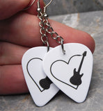 Guitar in a Heart Dangling Guitar Pick Earrings