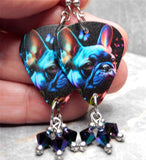 French Bulldog Boston Terrier Guitar Pick Earrings with Swarovski Crystal Dangles