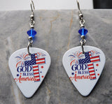 God Bless America Guitar Pick Earrings with Blue Swarovski Crystals