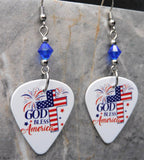 God Bless America Guitar Pick Earrings with Blue Swarovski Crystals