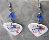God Bless America Guitar Pick Earrings with Blue Swarovski Crystals