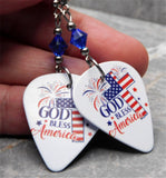 God Bless America Guitar Pick Earrings with Blue Swarovski Crystals
