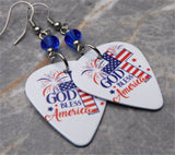 God Bless America Guitar Pick Earrings with Blue Swarovski Crystals