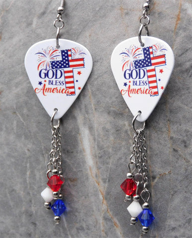 God Bless America Guitar Pick Earrings with Swarovski Crystal Dangles