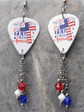 God Bless America Guitar Pick Earrings with Swarovski Crystal Dangles