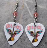Winged Guitar Rock and Roll Guitar Pick Earrings with Pink Swarovski Crystals