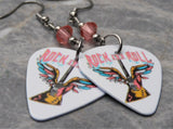 Winged Guitar Rock and Roll Guitar Pick Earrings with Pink Swarovski Crystals