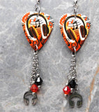 Headphones and Music Themed Guitar Pick Earrings with Stainless Steel Headphone Charms and Swarovski Crystal Dangles