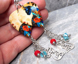 Elegant Asian Style Cat Guitar Pick Earrings with Stainless Steel Cat Charm and Swarovski Crystal Dangles