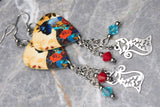 Elegant Asian Style Cat Guitar Pick Earrings with Stainless Steel Cat Charm and Swarovski Crystal Dangles
