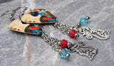 Elegant Asian Style Cat Guitar Pick Earrings with Stainless Steel Cat Charm and Swarovski Crystal Dangles