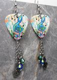 Music Notes Guitar Pick Earrings with Stainless Steel Treble Clef Charms  and Swarovski Crystal Dangles