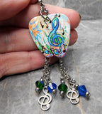 Music Notes Guitar Pick Earrings with Stainless Steel Treble Clef Charms  and Swarovski Crystal Dangles
