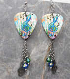 Music Notes Guitar Pick Earrings with Stainless Steel Treble Clef Charms  and Swarovski Crystal Dangles