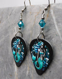 Skeleton Mermaid Guitar Pick Earrings with Teal Swarovski Crystals