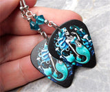 Skeleton Mermaid Guitar Pick Earrings with Teal Swarovski Crystals