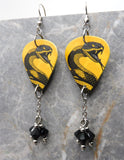 Angry Snake Yellow Guitar Pick Earrings with Black Swarovski Crystal Dangles