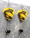 Angry Snake Yellow Guitar Pick Earrings with Black Swarovski Crystal Dangles