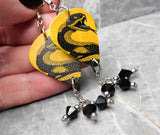Angry Snake Yellow Guitar Pick Earrings with Black Swarovski Crystal Dangles