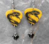 Angry Snake Yellow Guitar Pick Earrings with Black Swarovski Crystal Dangles