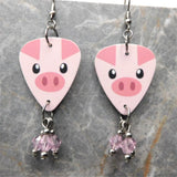 Pig Guitar Pick Earrings with Pink Swarovski Crystal Dangles