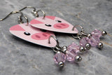 Pig Guitar Pick Earrings with Pink Swarovski Crystal Dangles