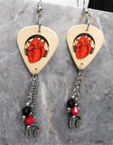 Anatomical Heart with Headphones Guitar Pick Earrings with Stainless Steel Headphone Charms and Swarovski Crystal Dangles