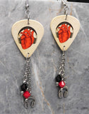 Anatomical Heart with Headphones Guitar Pick Earrings with Stainless Steel Headphone Charms and Swarovski Crystal Dangles