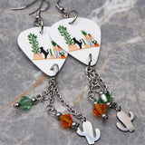 Black Cat with Cactus and Other Houseplants Guitar Pick Earrings with Stainless Steel Cactus Charms and Swarovski Crystals Dangles