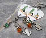 Black Cat with Cactus and Other Houseplants Guitar Pick Earrings with Stainless Steel Cactus Charms and Swarovski Crystals Dangles