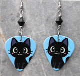 Black Cat Guitar Pick Earrings with Black Swarovski Crystals